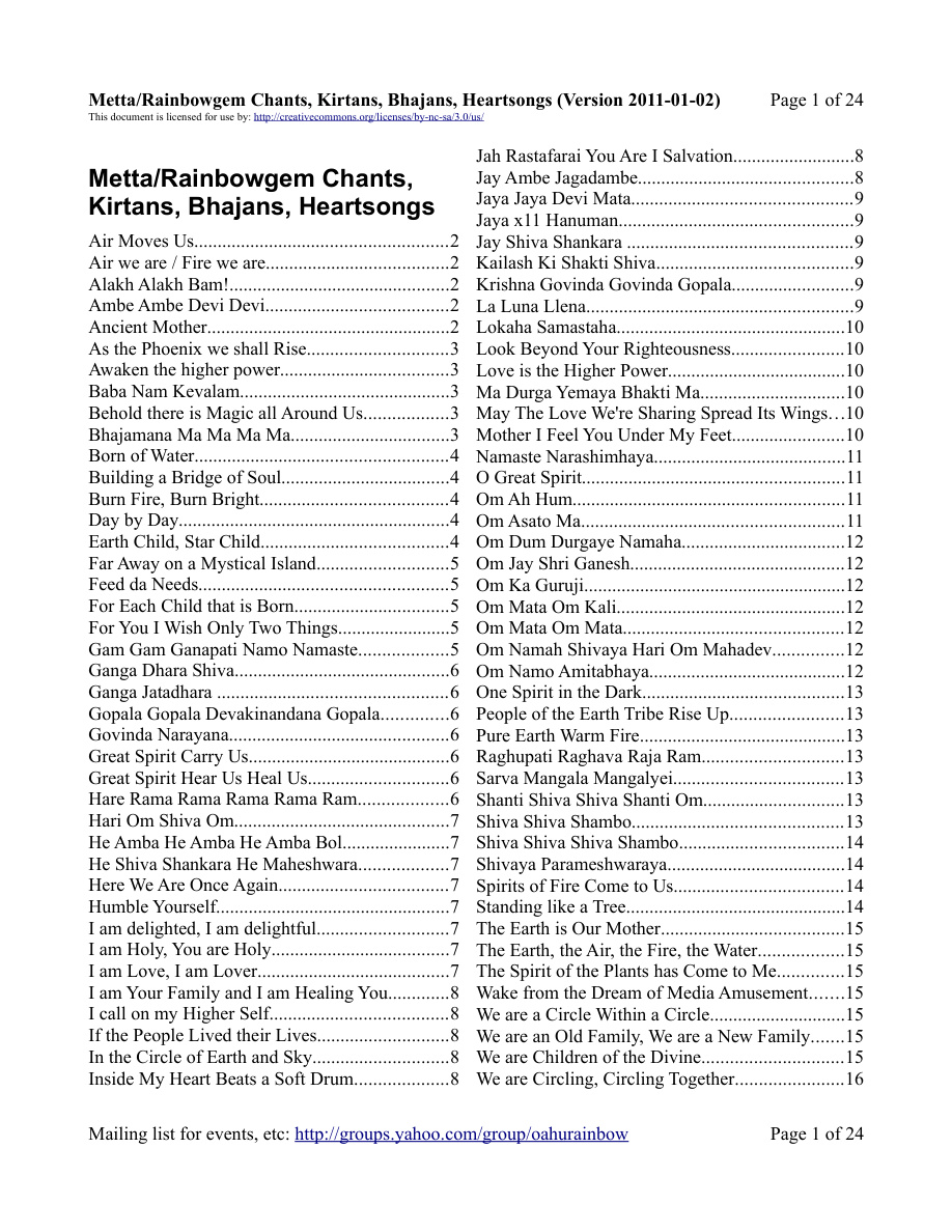 First page of Metta Rainbow Chantbook