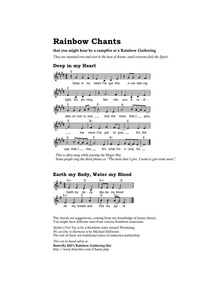 First page of Rainbow Chants by Butterfly Bill