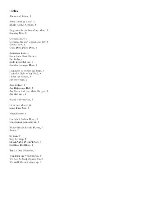 Index page of Songs of the Heart